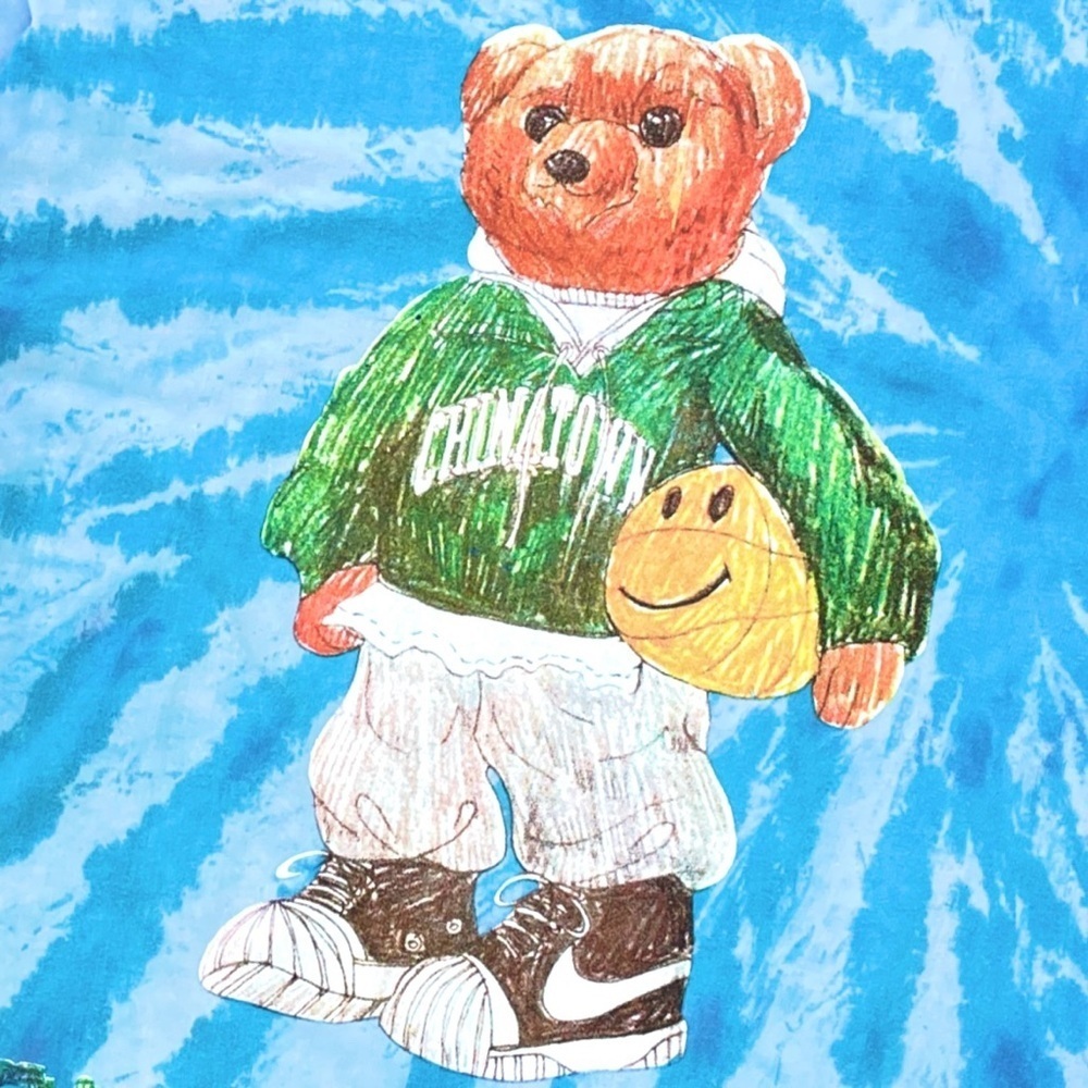 Chinatown Market Smiley T-Shirt, Sketch Basketball Bear, Blue Tie-Dye, Sz Medium - Picture 4 of 8